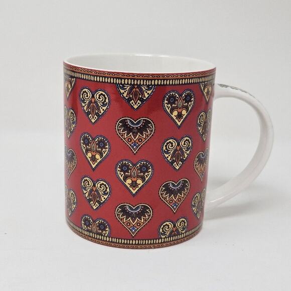 Queens by Churchill Colour Canvas Ceramic Mug / Cup Red With Hearts 12 Oz - Picture 3 of 6